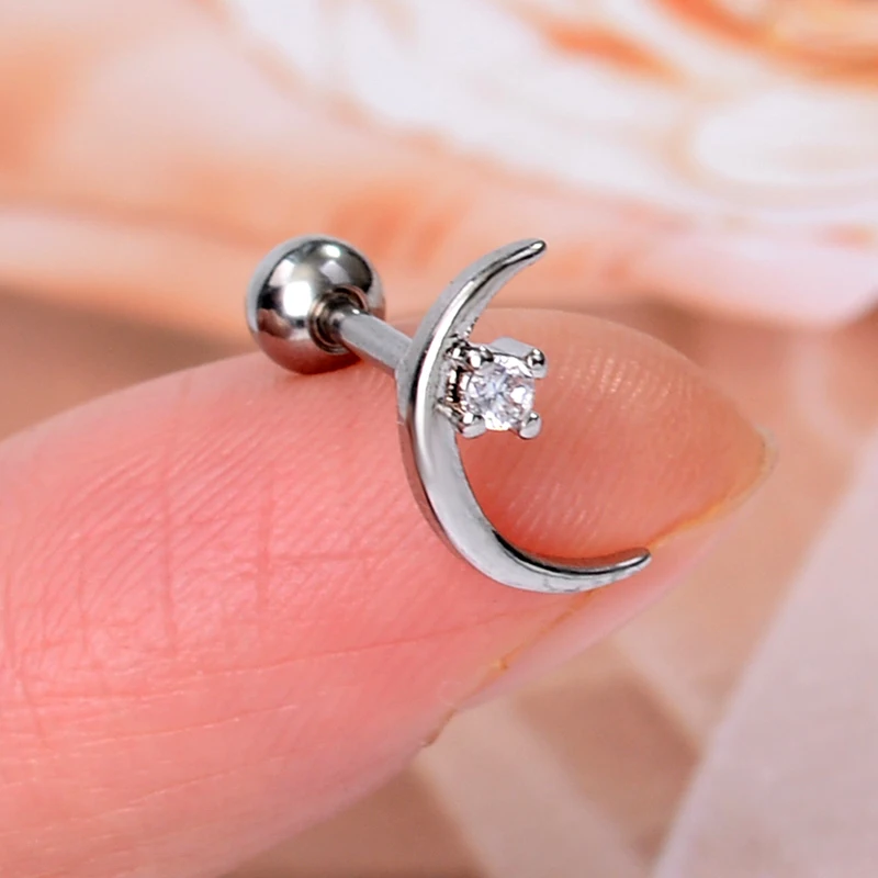 1 Piece New Bar Cartilage Ear Piercing Stud Helix Moon Ball Arc Stainless Steel Tragus Conch Rook Earlobe Screw Back CZ Earring