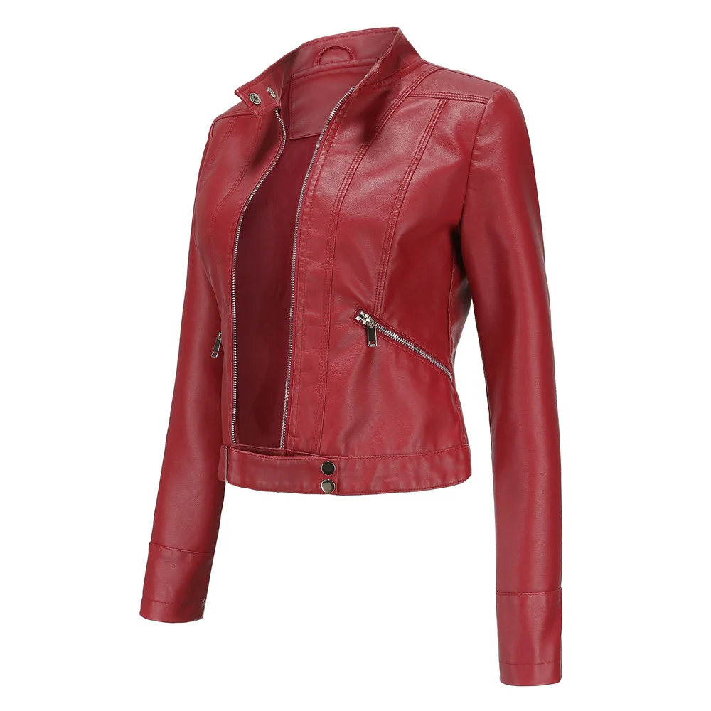 2023 nuova primavera autunno donna giacca corta in pelle equitazione moto Crop giacche Slim Stand-up colletto solido cappotto in pelle PU