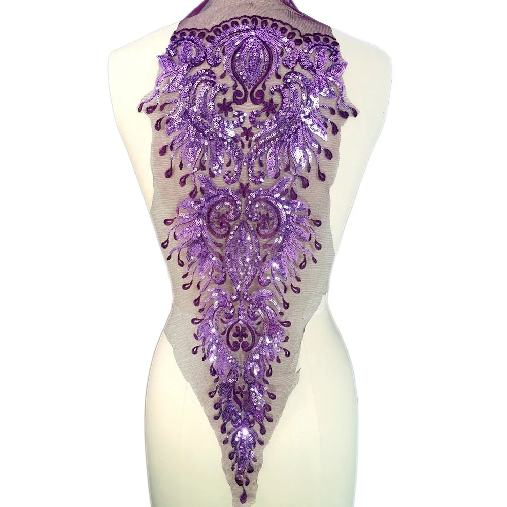 Purple Bodice Ornamental Clothes Women Lace Sew on Sequins Crystals Design Patches Appliques For Couture Gowns Costume Accessory