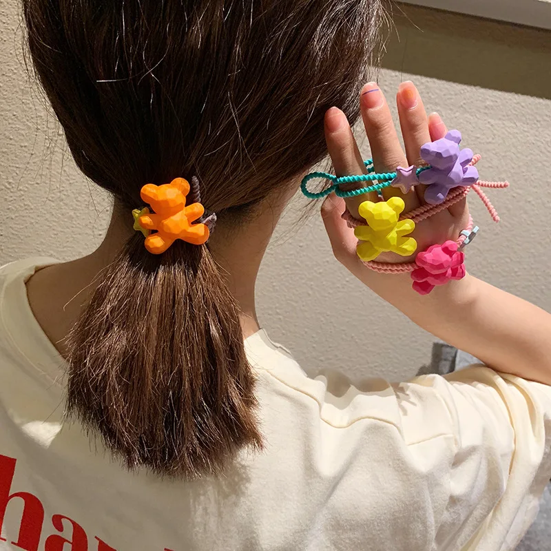 ins color bear hair rope cute candy color frosted hair ring girl hair rope Korean ball head rubber band hair accessory