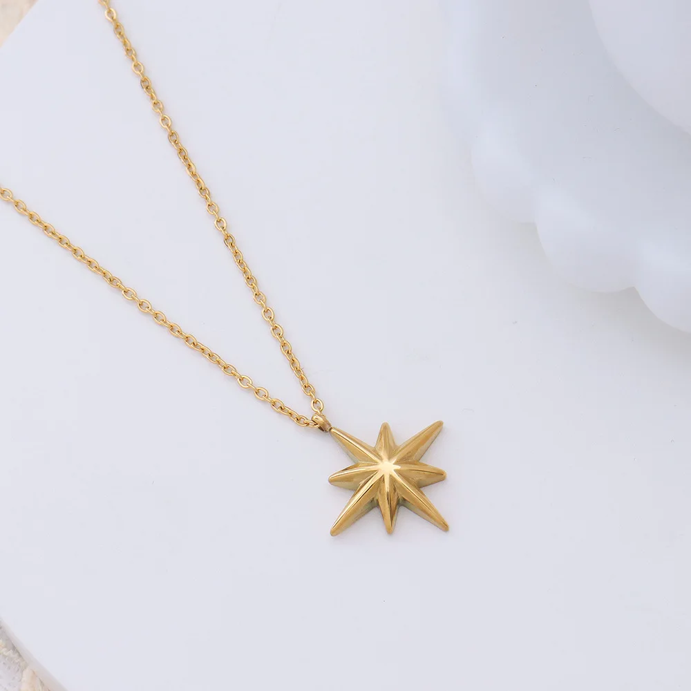 

INS Minimalist PVD 18K Gold Plated Stainless Steel Starburst North Star Pendant Necklace for Women Girls Trendy Jewelry Gift