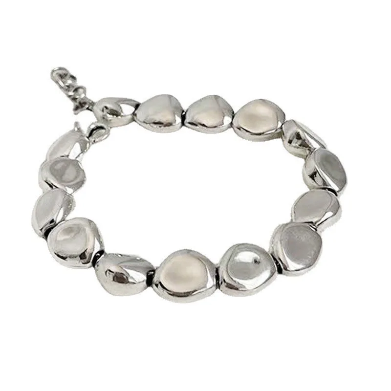 100% 925 Sterling Silver Anomaly Beads Women Bracelet Fine Jewelry Irregular stone type Girls Chain Bangle Bracelets