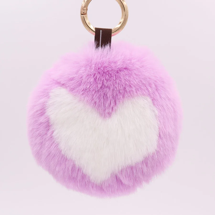 New Sweet fashion color matching round heart Fake Rabbit Fur Ball Key Chain Pompom Key Chain Key Rings  Girl Women Bag  Jewelry