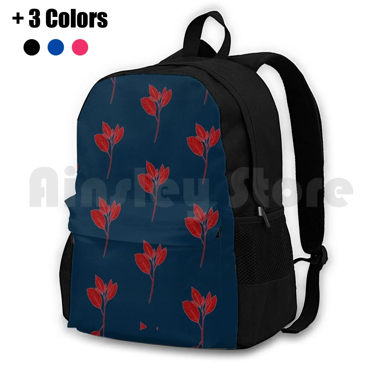 Vibrant Floral Illustration-Large Leaf Stem In 'lipstick And Blush' With Background Outdoor Hiking Backpack Waterproof Camping