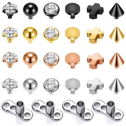 AOEDEJ 14-24PCS/LOT Dermal Anchor Top Set Stainless Steel Crystal Dermal Piercing Gold Color Hide In Skin Piercings Body Jewelry