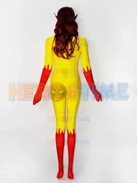 Fire รูปแบบสาวคอสเพลย์เครื่องแต่งกาย Spandex หญิง Superhero เครื่องแต่งกายเลดี้คอสเพลย์การ์ตูนเครื่องแต่งกายฮาโลวีนเครื่องแต่งกาย