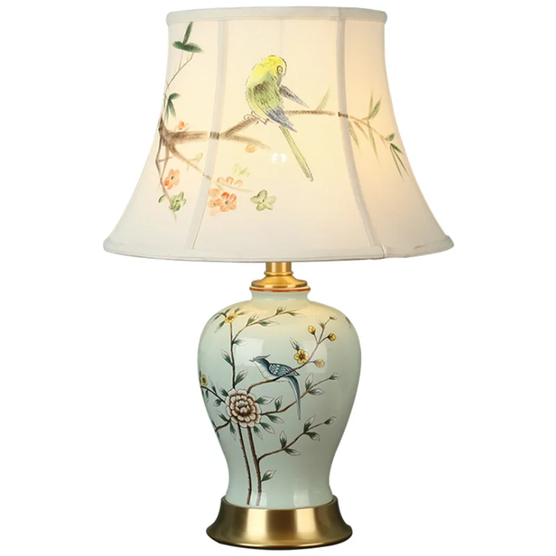 

Chinese Hand Painted Flowers Bird Ceramic Table Lamp For BedRoom Bedside Living Room Foyer Study Desk Reading Night Light 190143