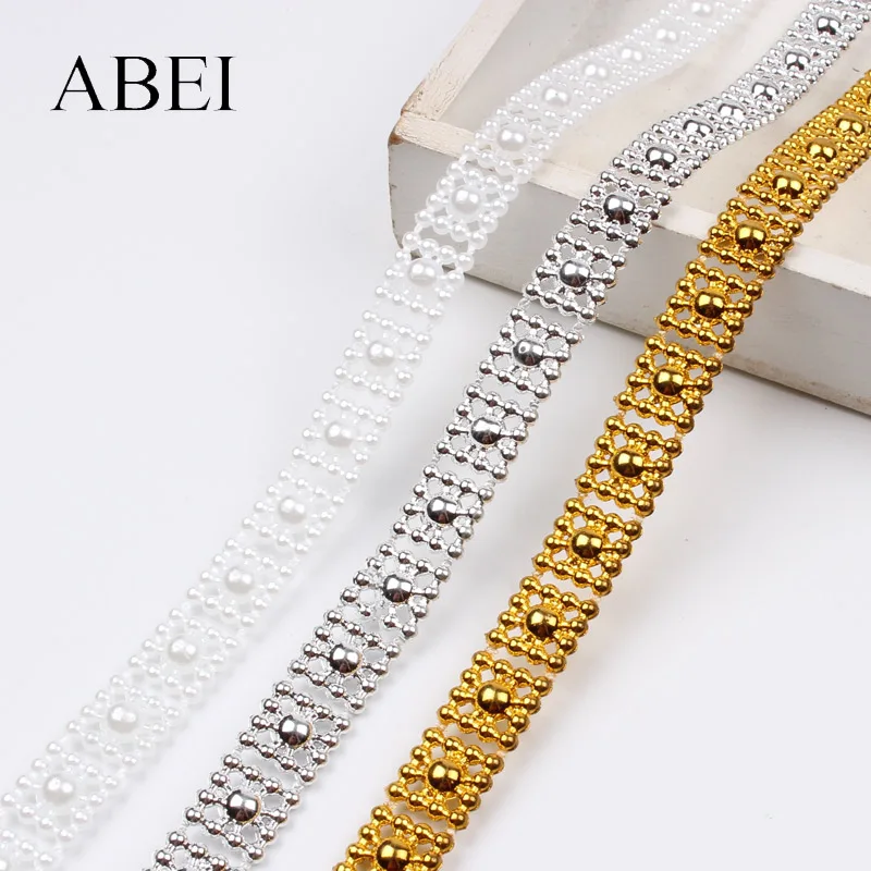 10mm 25Yards Gold Silver White Bead Chain For Wedding Party Scrapbook Decoration DIY Craft Accessories Beaded Lace Ribbon Tape