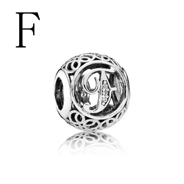 European A-Z Initial Letter Diy Bead Fit Original Pandora Charm Silver Plated 925 Bracelet Trinket Jewelry For Women Making