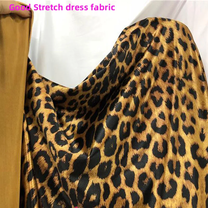 

Good 4 Way Stretch Shiny Satin Knit Cotton/Spandex Fabric Coffee Leopard Fabric Cloth Sewing DIY Sportswear/Dance Clothes/Dress