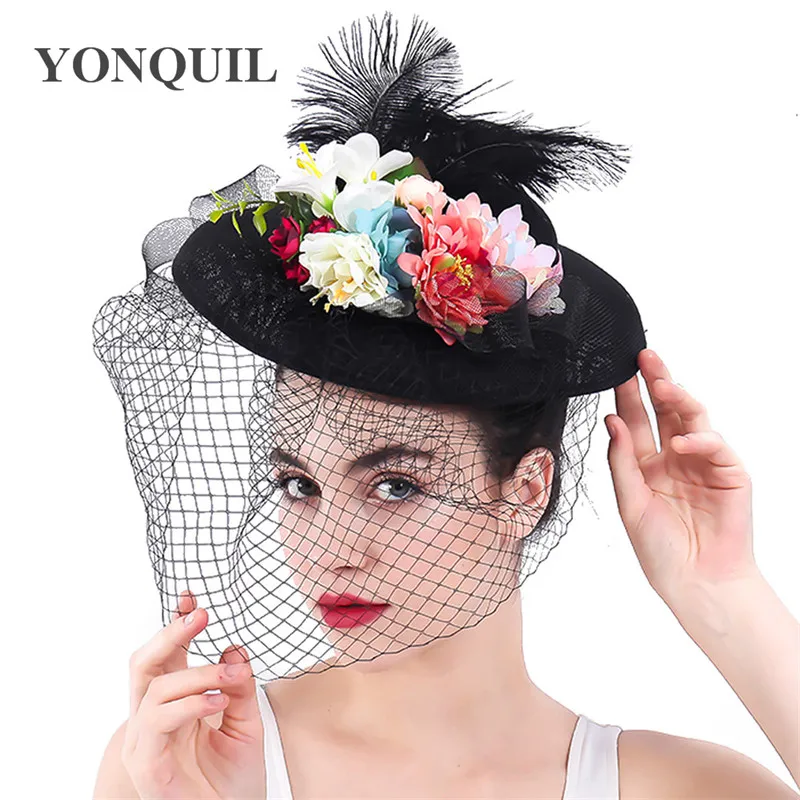 

Vintage Imitation Sinamay Fascinator Hat For Grand National Wedding Derby Chapeau Cap Women Hair Accessories Party Hat SYF320