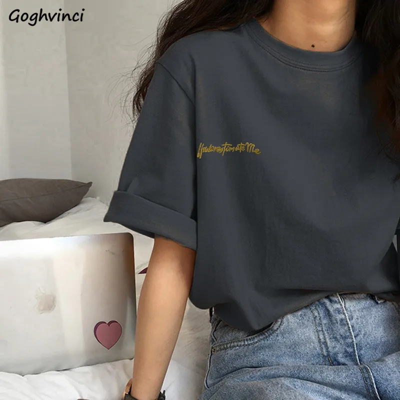 Short Sleeve T-shirts Women Summer Embroidery Loose Korean Style Simple All-match Trendy Causal Chic Girls Ins BF Tees Daily New