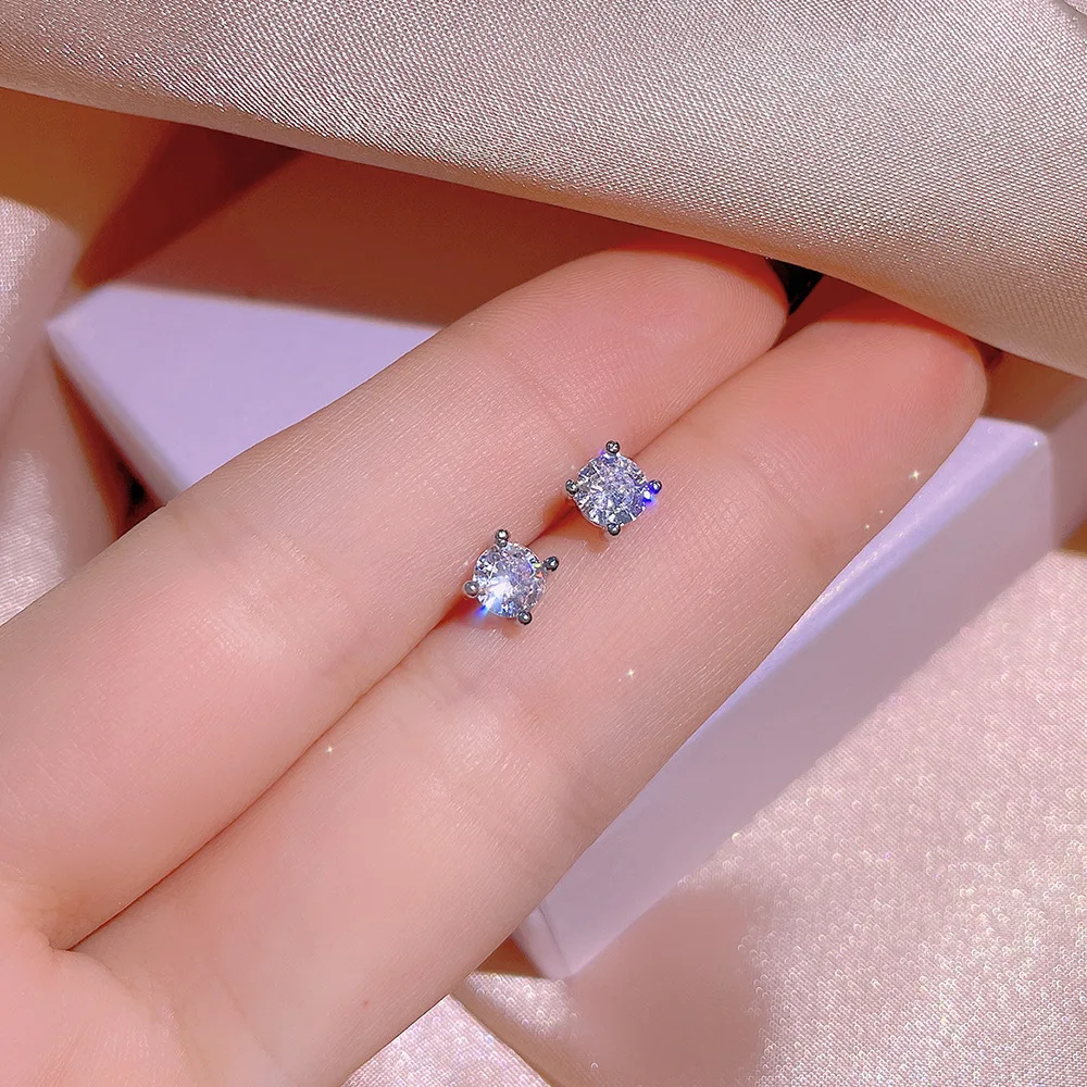 925 Silver White Zircon Three-Piece One Carat Shiny Zircon Necklace Earrings Adjustable Ring Simple Party Wedding Jewelry Set