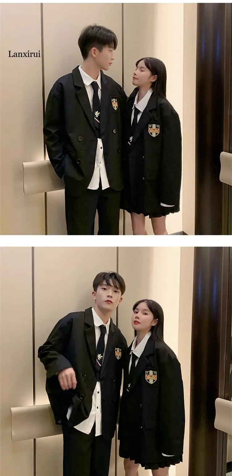 Unisex Couple Women Men Thin Casual Loose Blazer High School Uniform Suit Jacket Students Preppy Style Top Outwear Coat