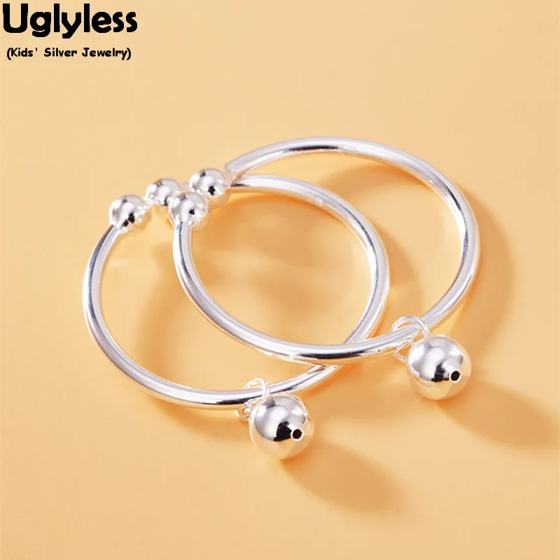 

Uglyless 1pair High Class 99.9% Full Silver Bangles for New Born Babies Adjustable Open Bangles Bells Charm Bracelets Fine Jewel