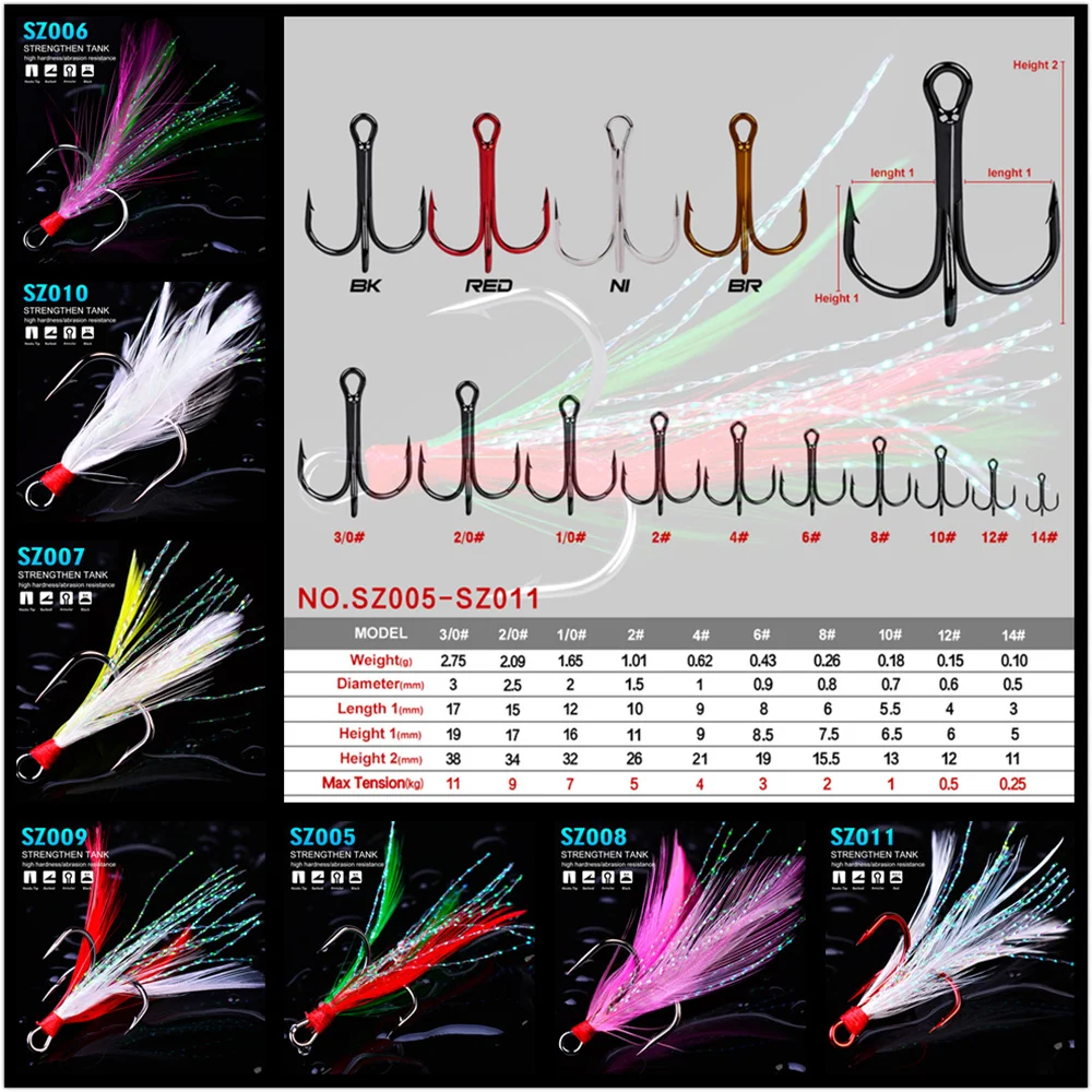 5 / 10 / 20pcs Random Color Bulk Wild Fishing Three Feather Hook High Quality Alloy Reinforced Barb Hook