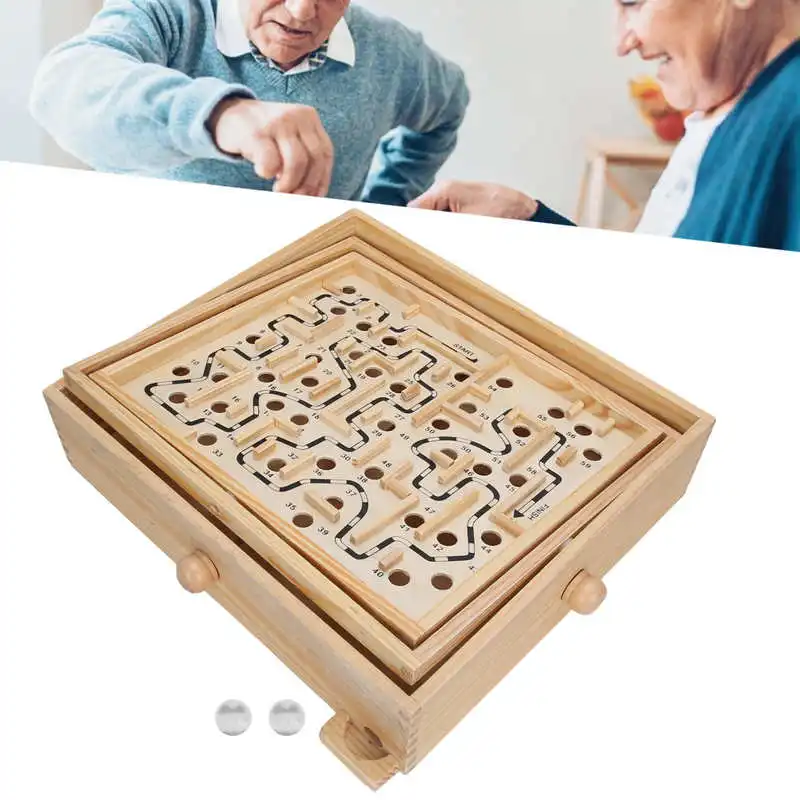 Maze Game Toy Wooden Ball Game Maze Educational Labyrinth Puzzle Toy for Dementia Adults Kids