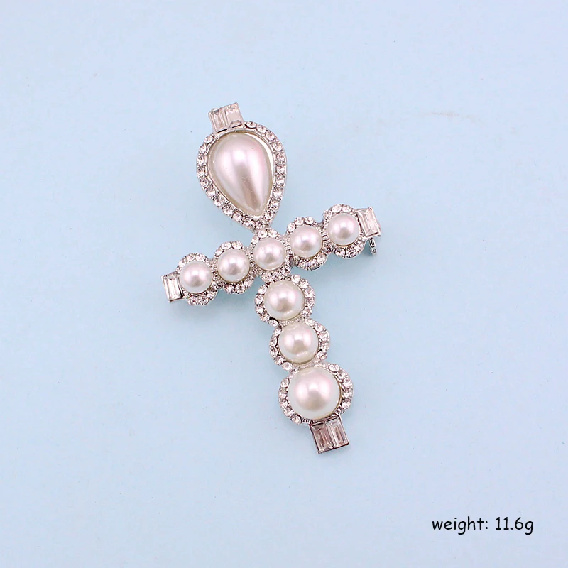 TANGTANG Cross Brooch Pearl Rhinestone Brooch Pin For Women Crystal Jewelry Pins Believe in Jesus Christian Gift Good Quality