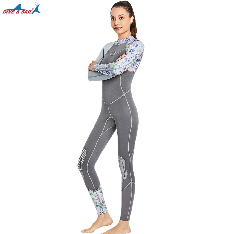 Womens Wetsuit 3mm Neoprene Long Sleeve One Piece Diving Suits with Back Zipper Scuba Suit Thermal Swimsuit Wet Suits for Water