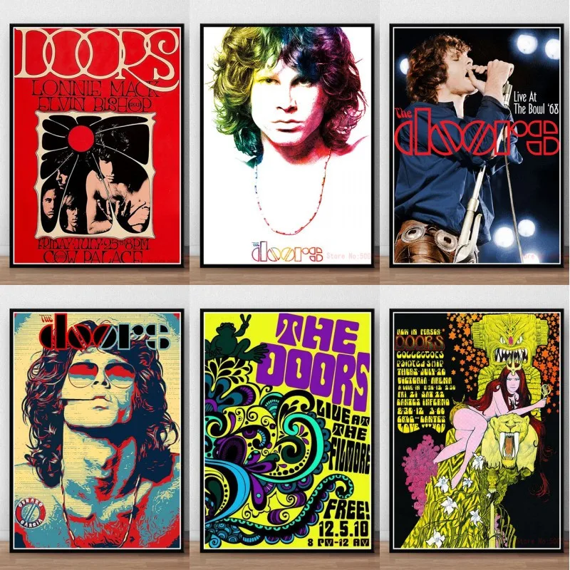 The Doors Jim Morrison Posters Print on Canvas Rock Band Music GuitarWall Art Picturfes for Home Bar Wall Decoration (No Frame)