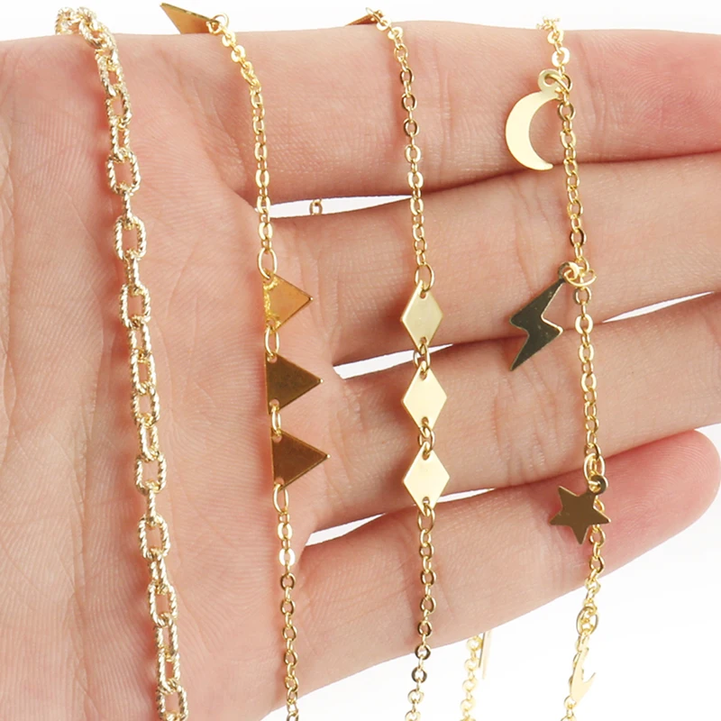 1Meter Stainless Steel Gold Color Chain MOON STARS for Jewelry Making DIY Bracelets Necklaces Ankles Accessories