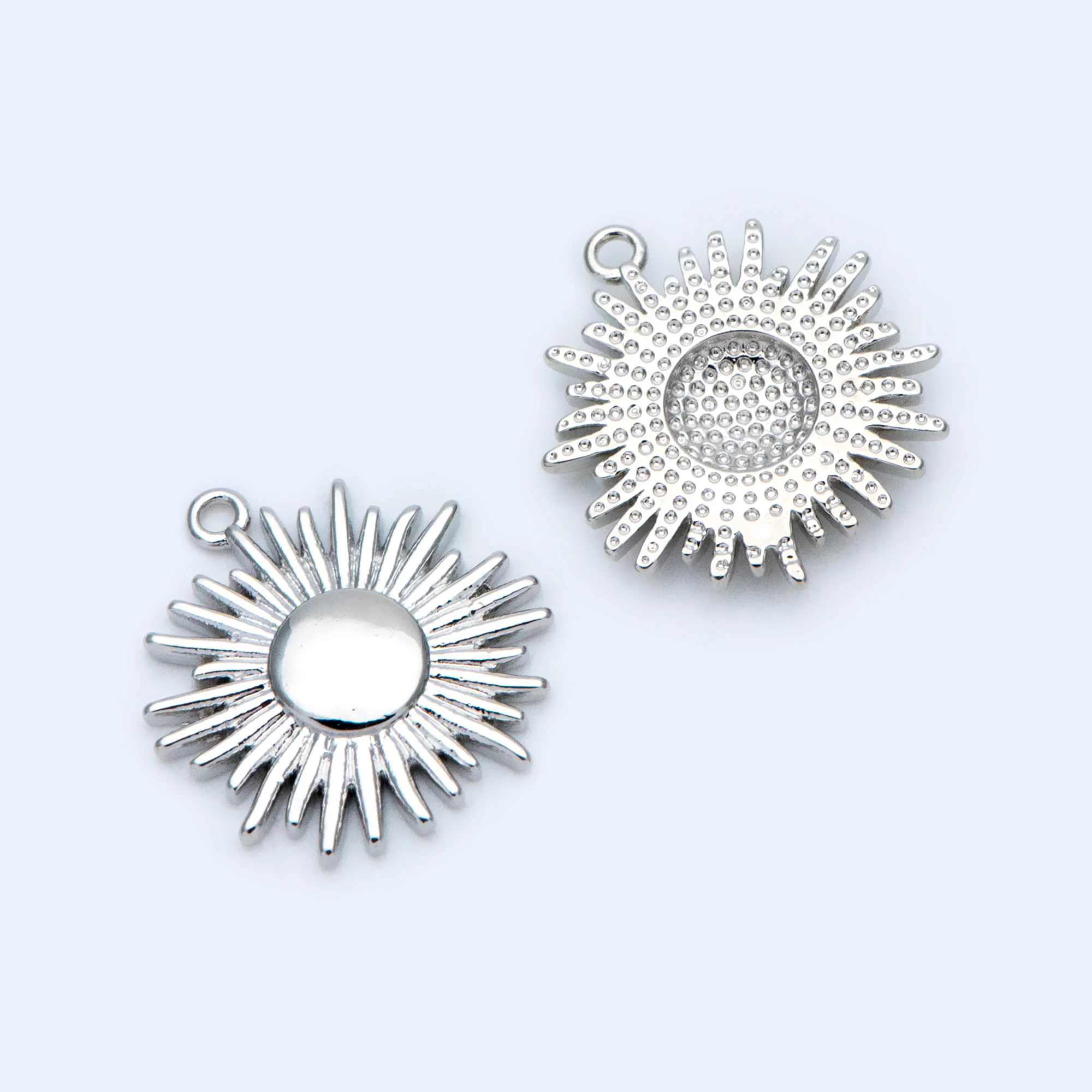 

10pcs Silver tone Round Sun Charms 16x14mm, Rhodium plated brass , Disk Sun Pendants For DIY Jewelry Making Accessories