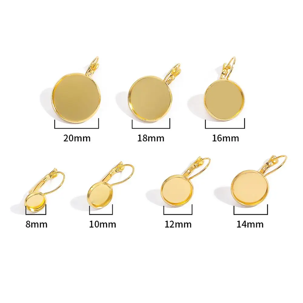 10pcs/lot 8 10 12 14 16 18 20mm French Lever Cabochon Earring Setting Blank Earring Base Cameo Bezels Tray For Jewelry Making