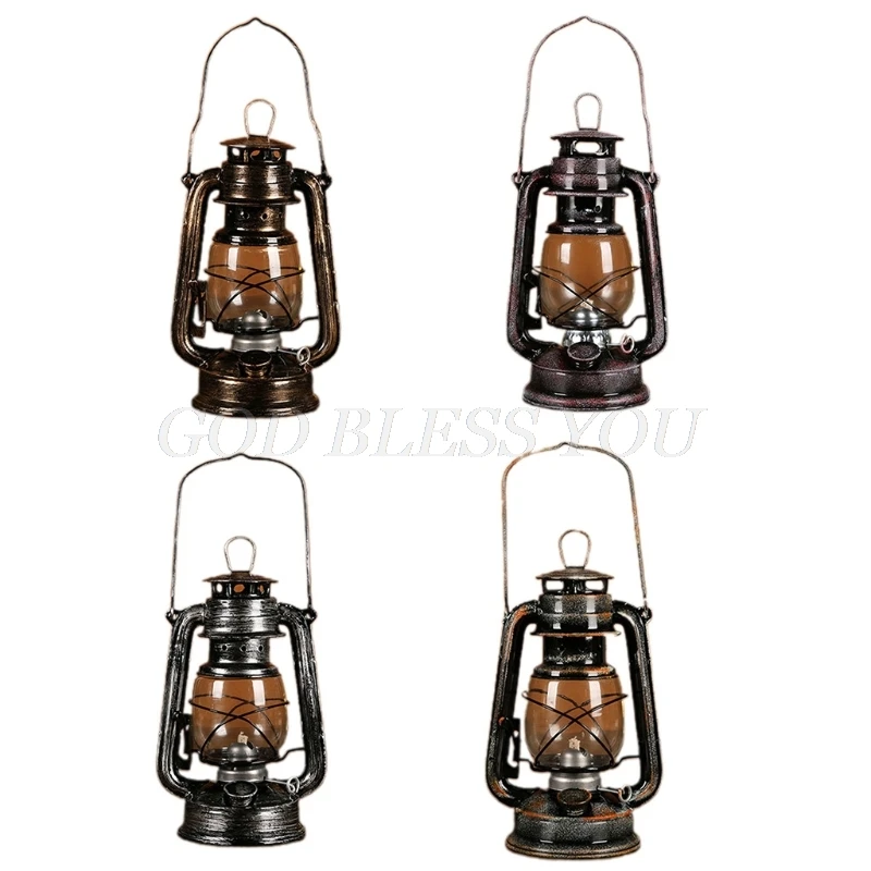 Retro Vintage LED Metal Oil Lamp Portable Lantern Kerosene Light Outdoor Camping Bar Inn Home Decoration Drop Shipping