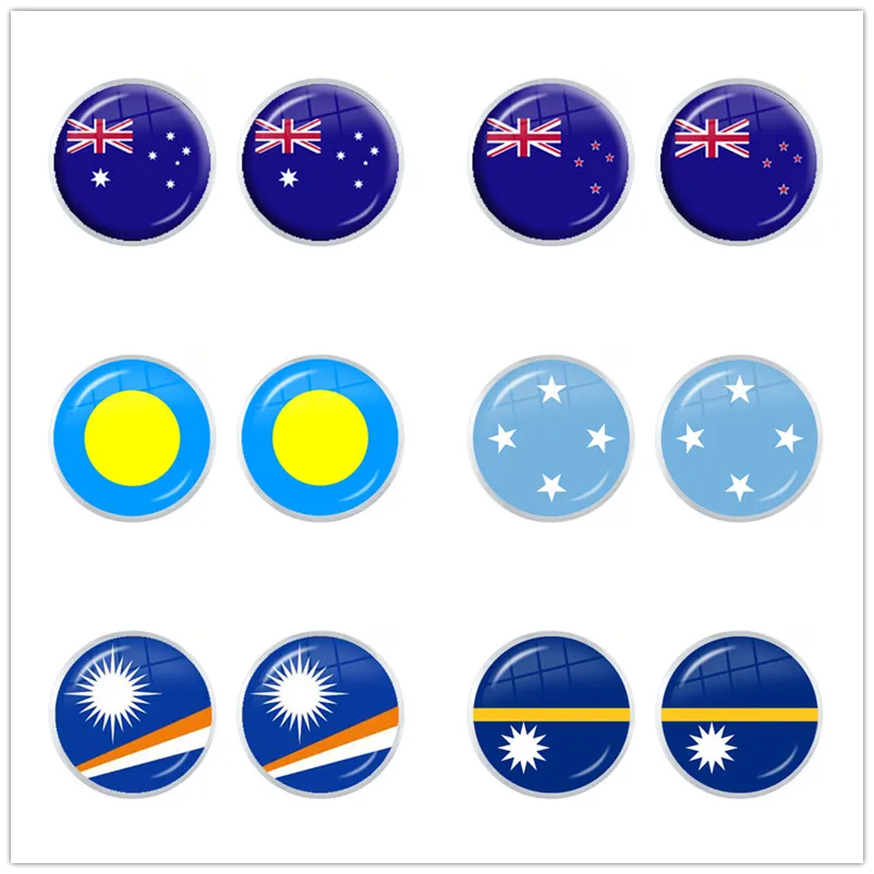 Australia,New Zealand,Palau,Micronesia,Marshall Islands,Nauru National Flag Glass Cabochon Stud Earrings for Women Girls Gift