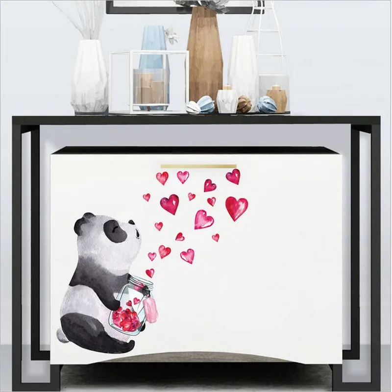 Chinese Style Love Panda Wall Sticker For Livingroom  Art Mural Cabinet Decoration Home Decor Cute Hand Drawn Stickers 30*30CM