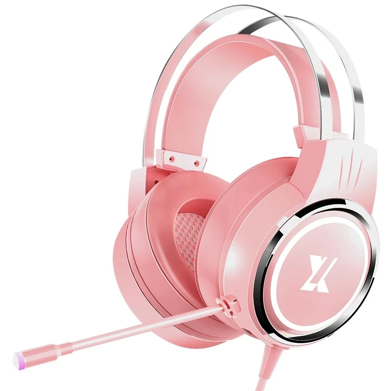 Pink LED Headphones Gaming Headphones Colorful Wired With Microphone Professional Gamer Light Earphones For PS4 Phone PC