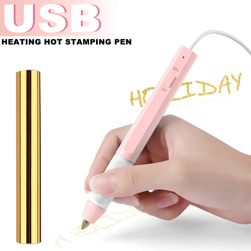 Pink 1.5mm/0.8mm/2.5mm Heating Hot Stamping Pen Set To Add Shining Handwritten Sentiments USB Powered For Paper Leather Use