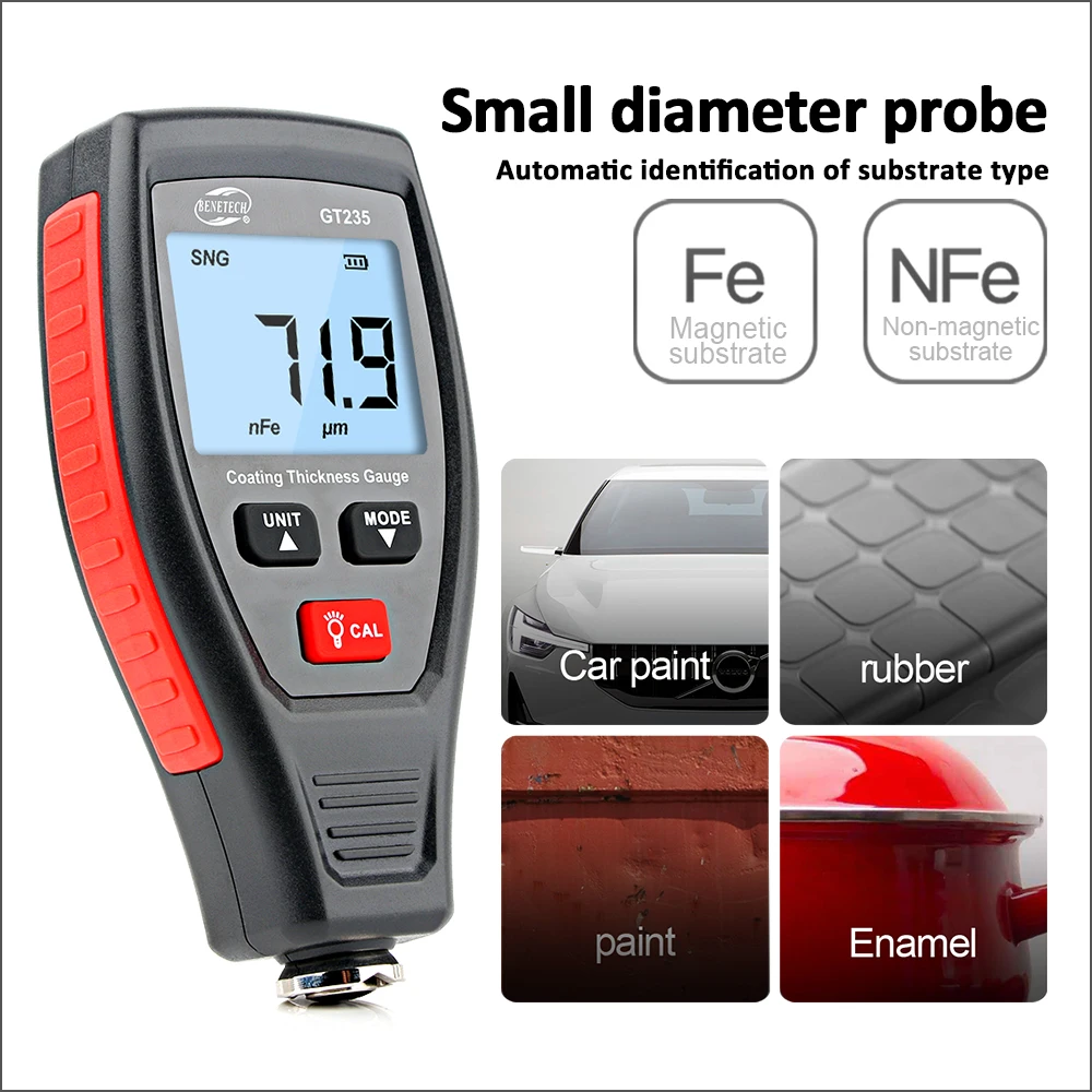 RZ Coating Thickness Gauge Paint Handheld Thickness Gauge Meter Car Paint Depth Gauge Tester Measurement Range 0~1800μm