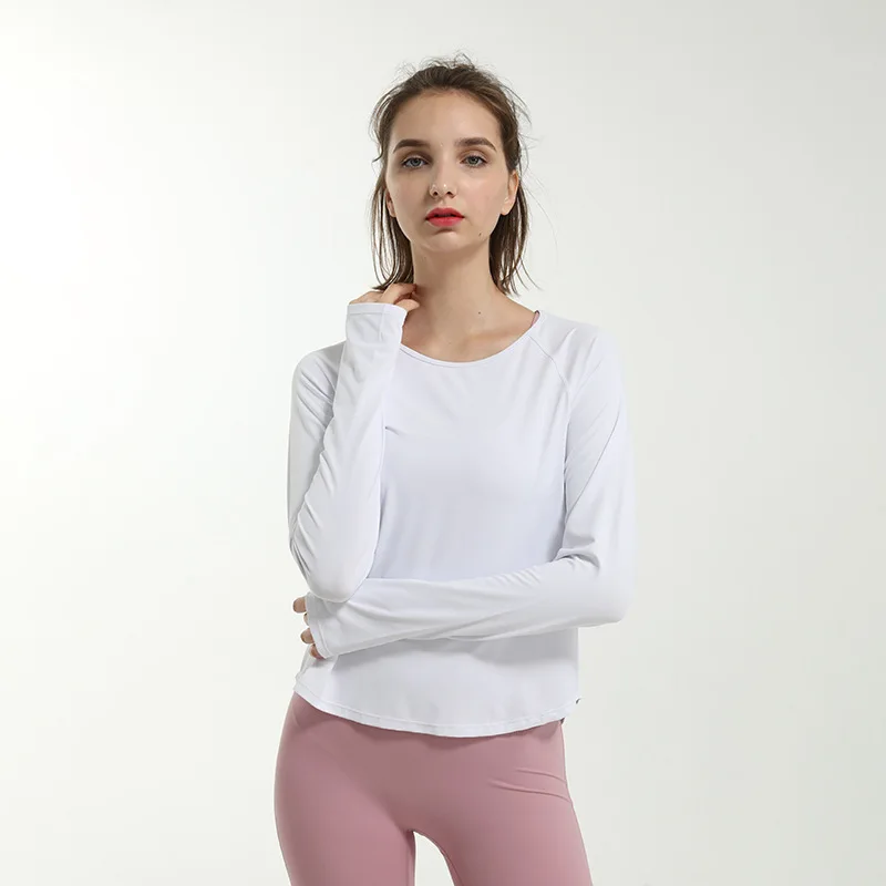 Women Loose Yoga Shirts Long Sleeve Thumb Hole Sport T-Shirt Hollow Out Running Sweatshirt Gym Solid Fitness Workout Tops Blouse