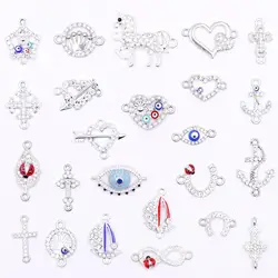 All Multiple Silver Color Cross Rhinestone Connectors Charms for Jewelry Making DIY Bracelets Charms Jewelry Accessories