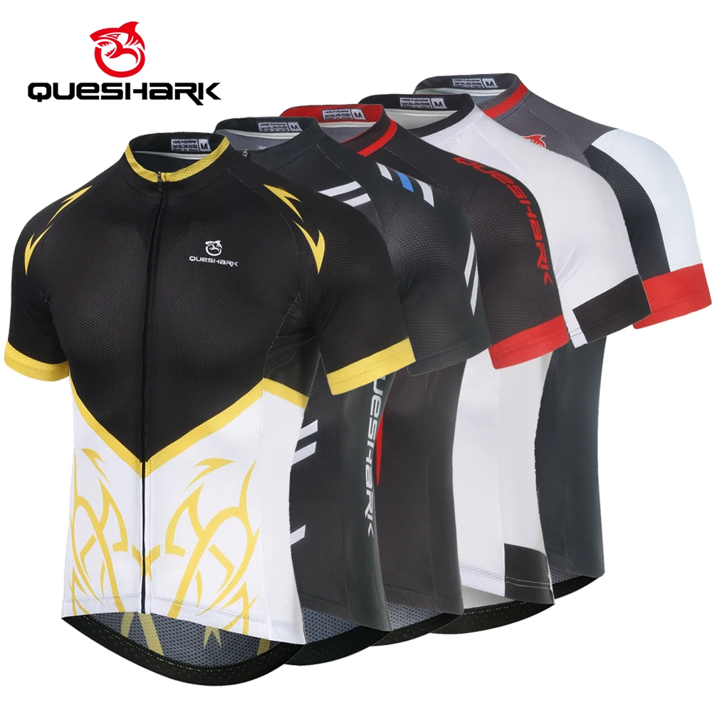 QUESHARK Men Short Sleeve Cycling Jersey Premium Summer MTB Uniform Mountain Road Bike Top Quick Dry Riding Bicycle Clothing