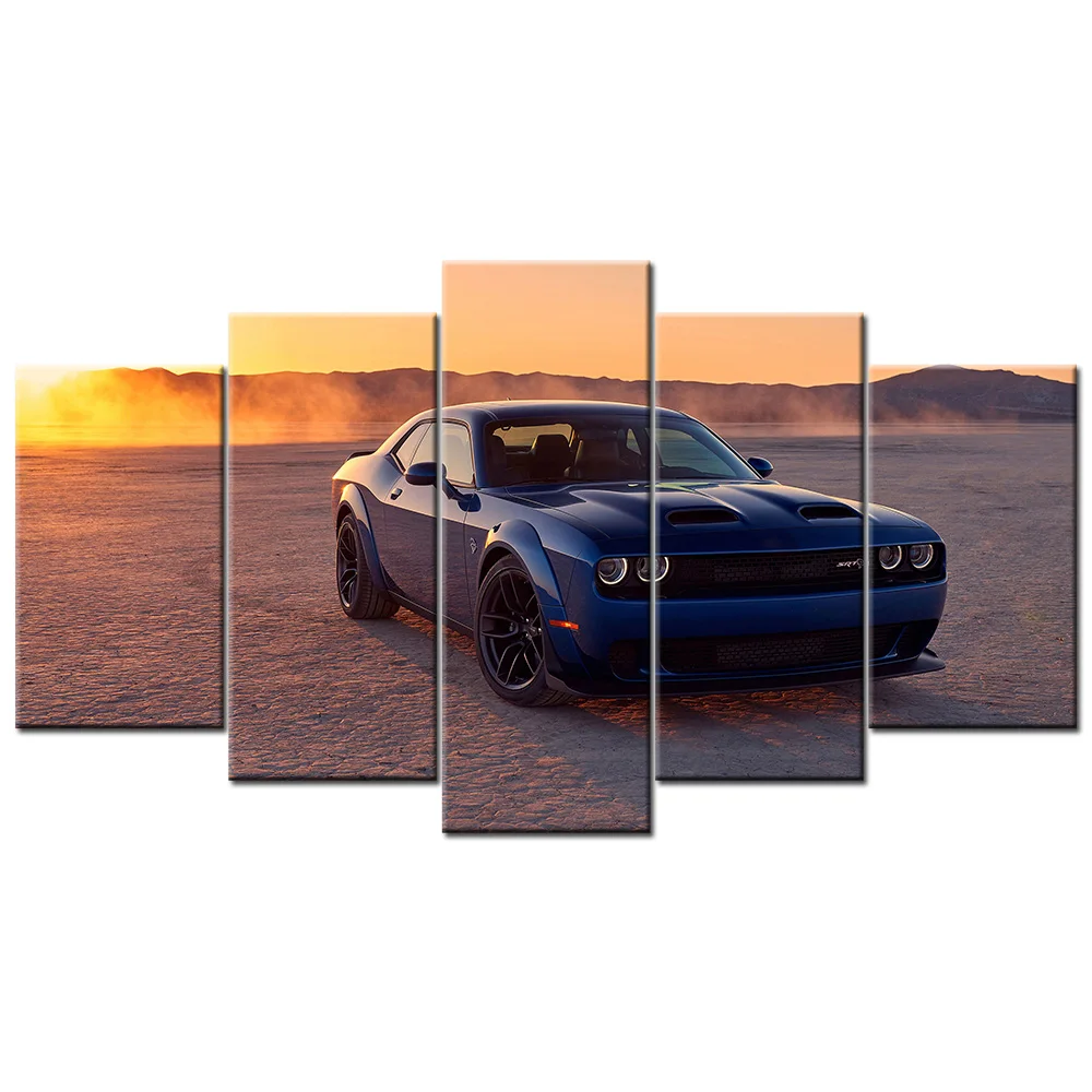 Wall Art Framework 5 Pieces Canvas Paintings Prints Posters Challenger SRT Hellcat Muscle Car Pictures For Living Room