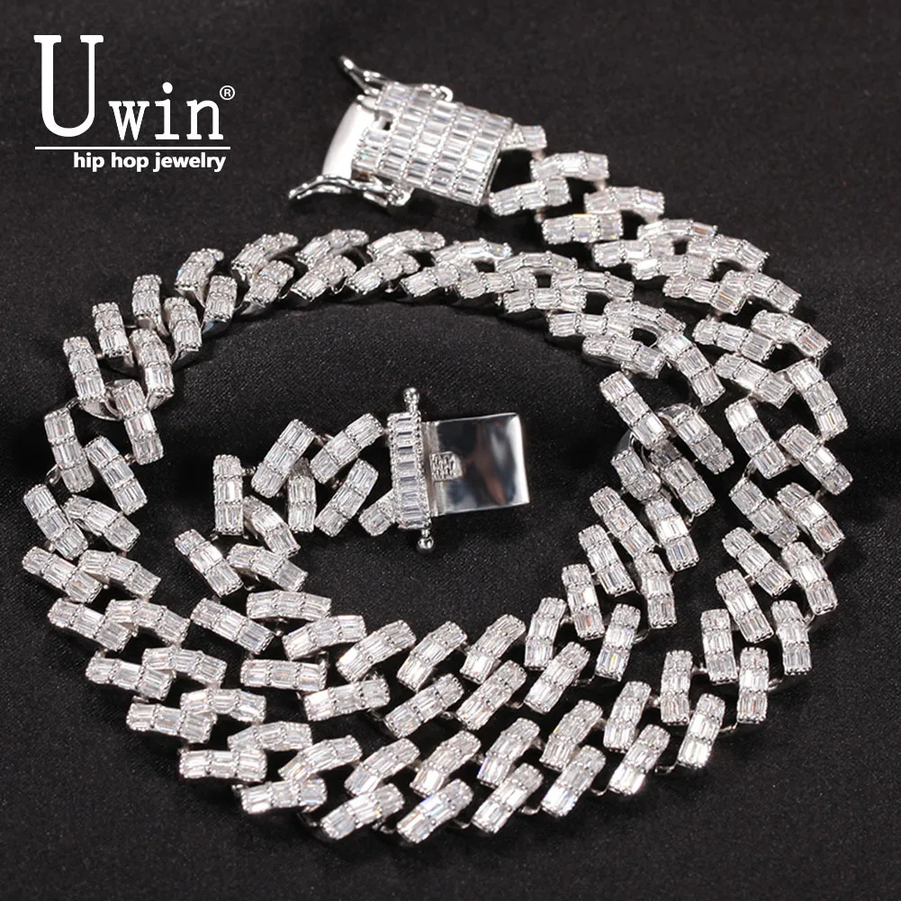 

Uwin 13.5mm Baguette Cuabn Chain Bamboo-shaped Prong Setting Miami Choker Iced Out Chain Bling CZ Necklace Hiphop Jewelry