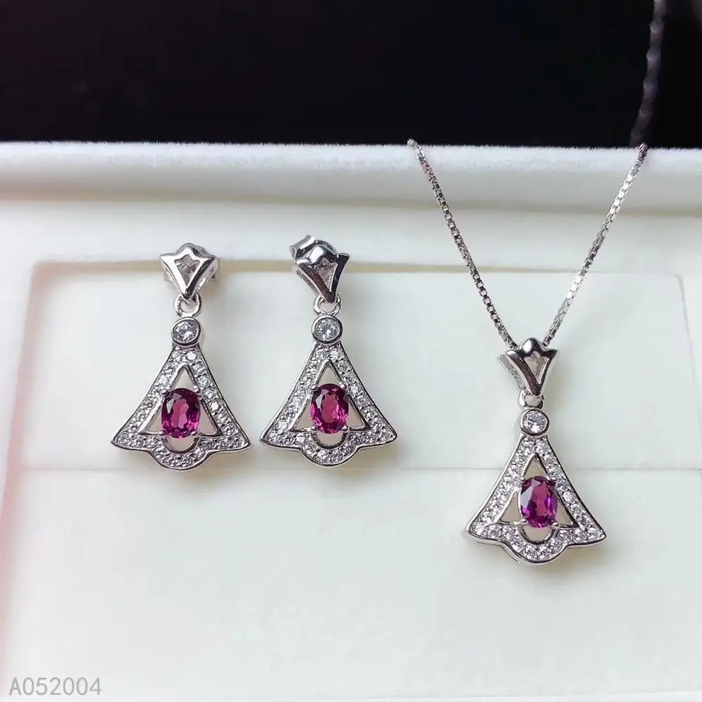 

KJJEAXCMY Fine Jewelry 925 sterling silver inlaid natural garnet female pendant earring set classic supports test