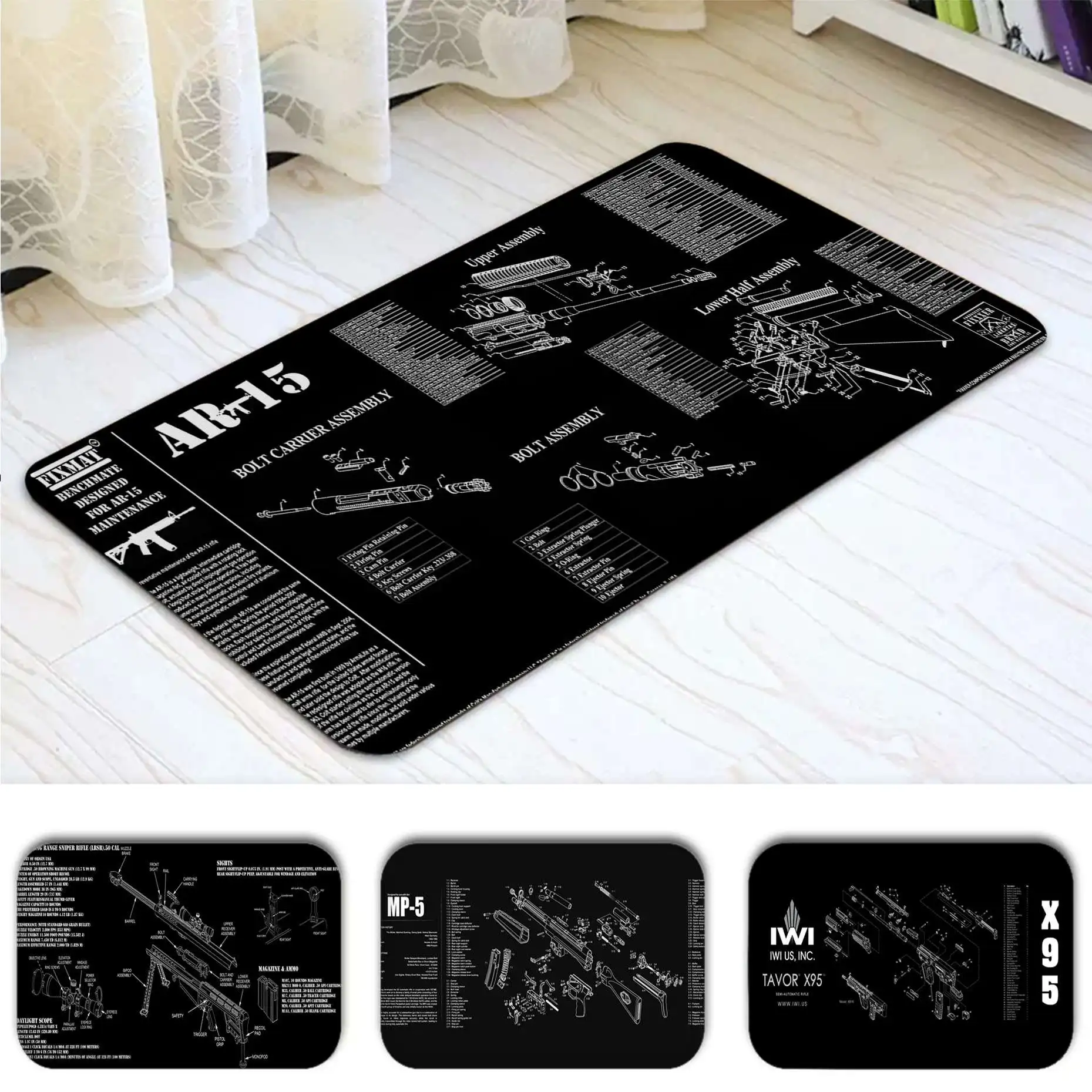 CS GO Gun Parts M14 AR-15 HK45 AK47 98K Printed Flannel Floor Mat Bathroom Decor Carpet Non-Slip For Living Room Kitchen Doormat