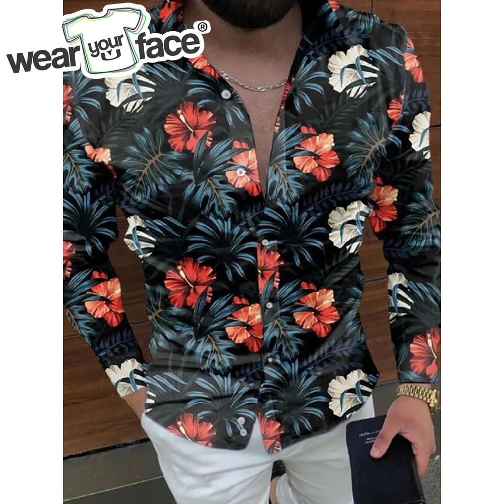 

Floral Palm Tree Gold Pattern 3D All Over Printed Hawaiian Button Up Dress Shirts Full Sleeve Office Streetwear Men Clothes