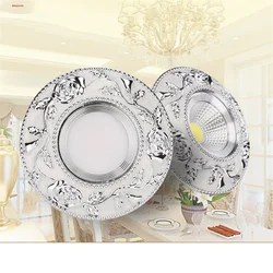 Guirnalda de luces Led empotradas, iluminación redonda plateada europea, ángulo ajustable, 3W, 5W, 7W, Cob, sala de estar, decoración interior del hogar, 110V, 220V