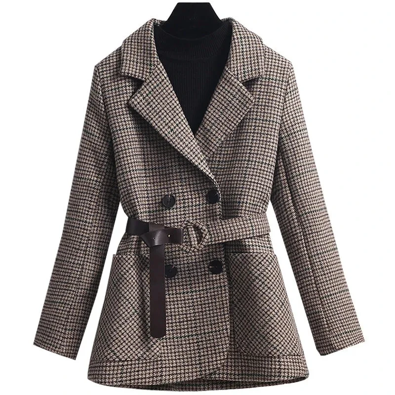 

Woolen suit jacket female 2022 autumn and winter new Korean houndstooth short coat temperament fashionable woolen coat A813
