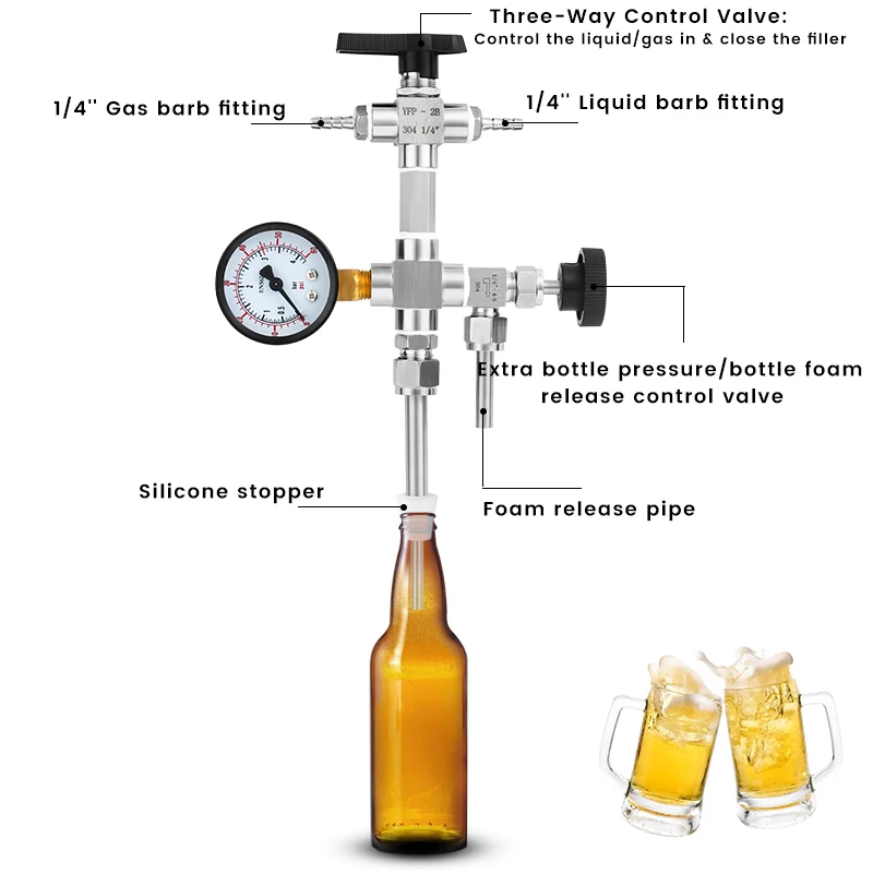 Beer Bottle Filler With Pressure Gauge Counter Pressure Filler Kit 304 Stainless Steel Bottling Wand For Homebrew Beer Bar Tools