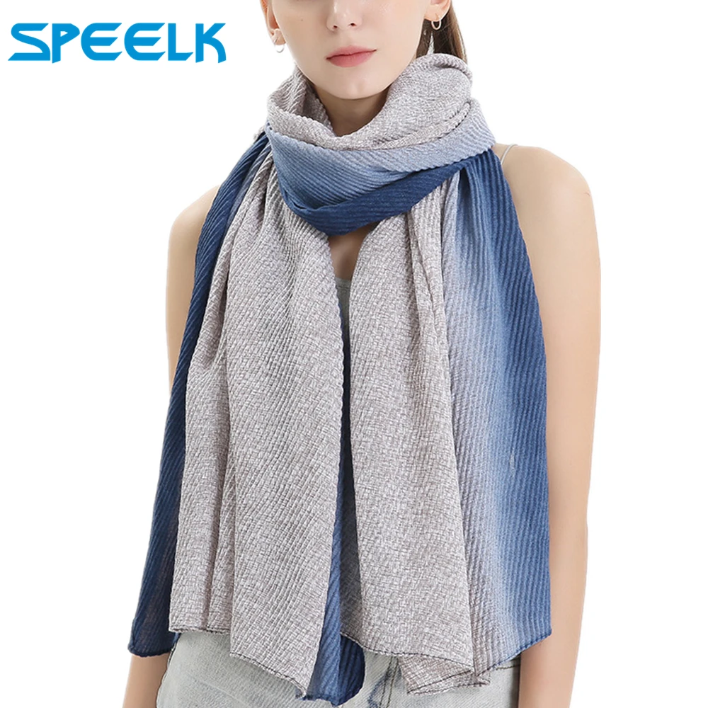 

2019 New Brand Winter Scarves Women Gradient Pleated Scarf Lady Cotton Linen Contrast Color Shawl Wraps Female Hot Hood Scar