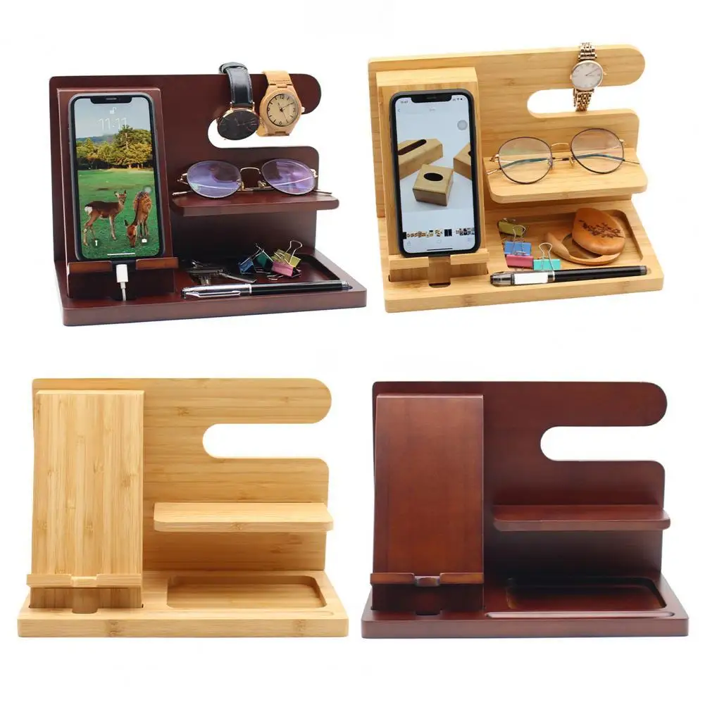 Wood Phone Docking Station Ash Key Holder Wallet Stand Watch Organizer Men Gift Graduation Male Travel Idea Gadgets