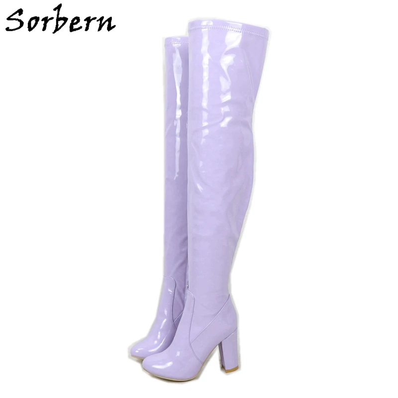 Sorbern Lavender Thigh High Boot For Women Block Heels Shoe Ladies Chunky Heels Custom Wide Calf Fit Slim Leg Over The Knee Boot