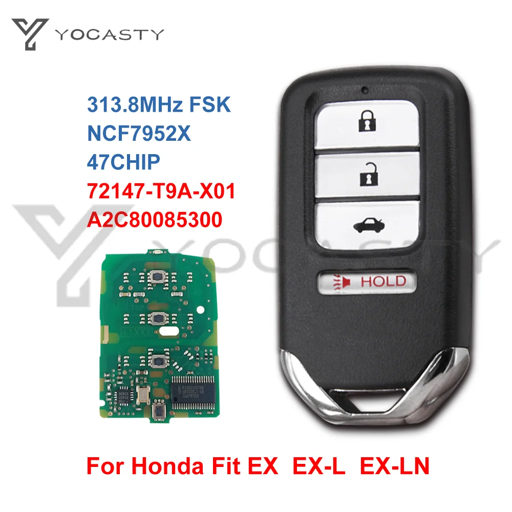 

YOCASTY 313.8Mhz NCF2952X 4 Button Smart Remote Car Key For Honda City 2015-2016 with NCF2952X 47 Chip 72147-T9A-X01 No Mark