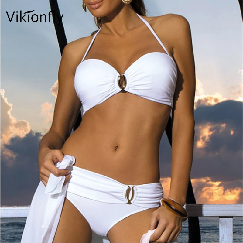 Vikionfly Sexy Brazilian Bikini Push Up Swimsuit Women 2020 Hot Bandeau Sport Bikini Set Swimwear Swimming Suit Bathing Suit XL