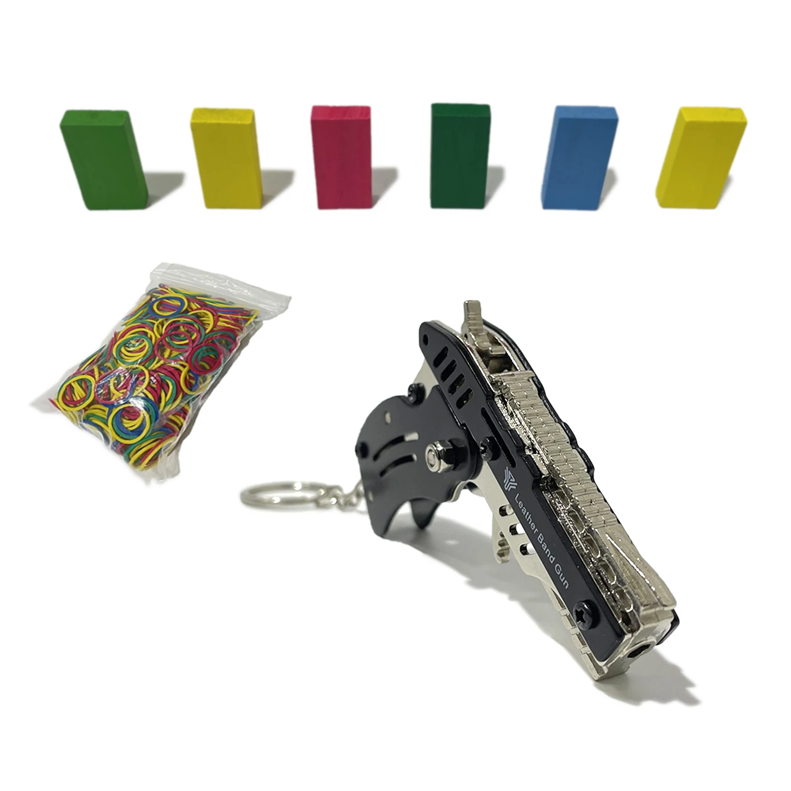 Pistola no letal para niños, Mini juguete de metal para disparar, cubierta de pistola, pistola de banda de goma, regalos de 8 ráfagas